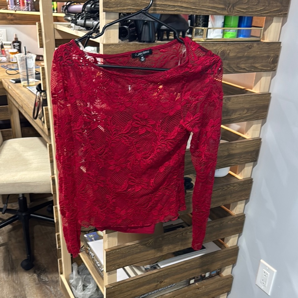 Calvin Klein Women's Red Lace Blouse